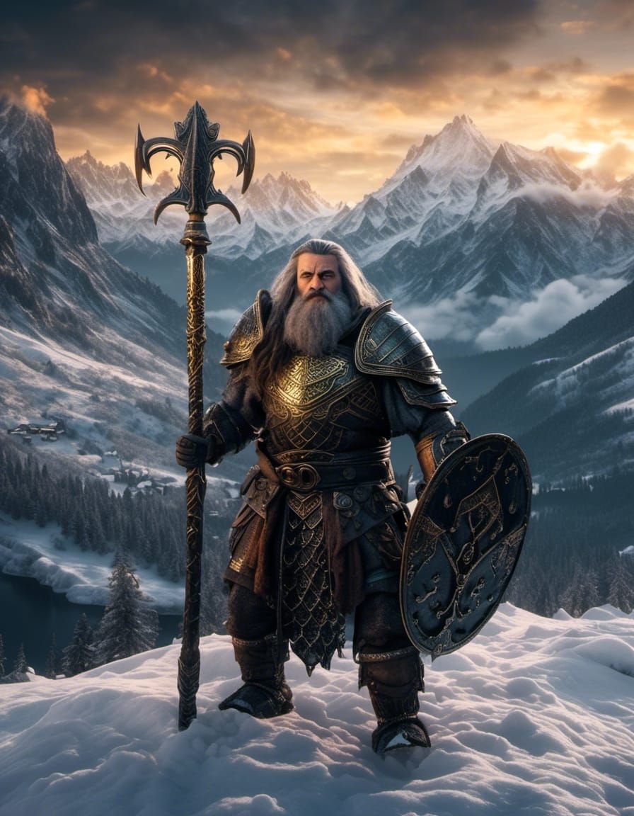 Armored Dwarven Warrior with Hammer in Lord of the Rings Sty...
