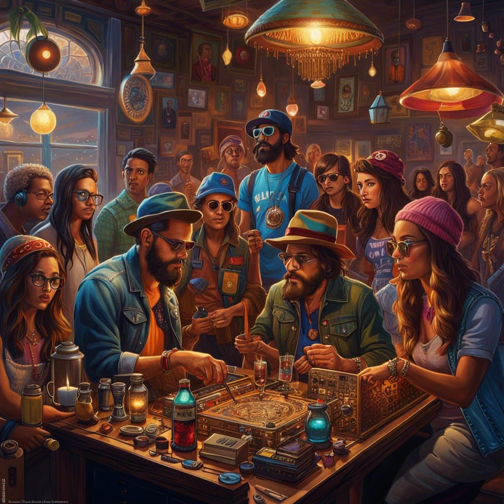 Hipster Culture Reflects Eclectic Style as Detailed Painting