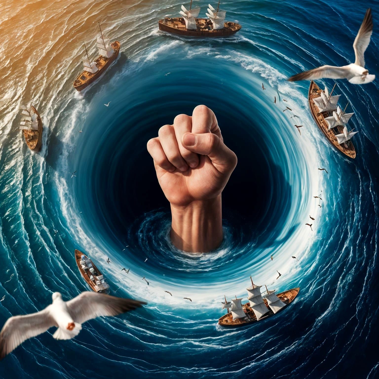 Giant Hand Emerges from Ocean Whirlpool