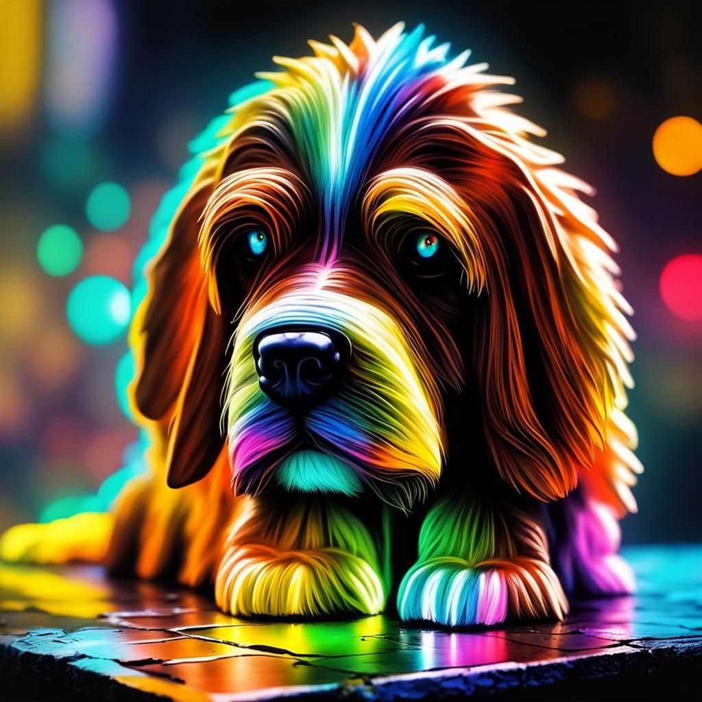 Puppy in Film Noir Style with Neon Highlights