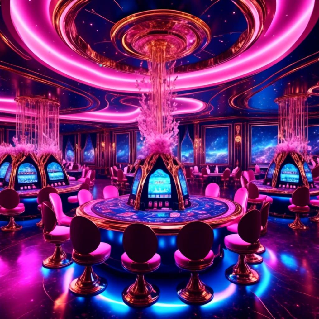 Futuristic Casino with Poker Table in Hyperreal Style
