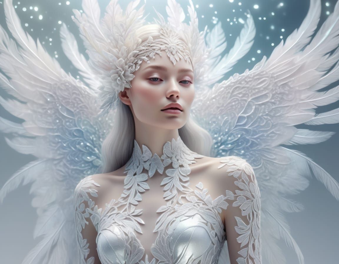 Ethereal Celestial Spirit with Shimmering Silver Etchings