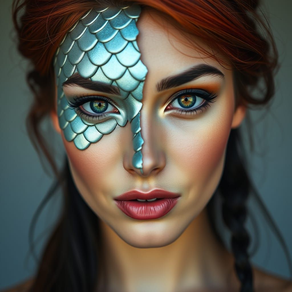 Stunning Hybrid Portrait of a Woman with Heterochromia and I...