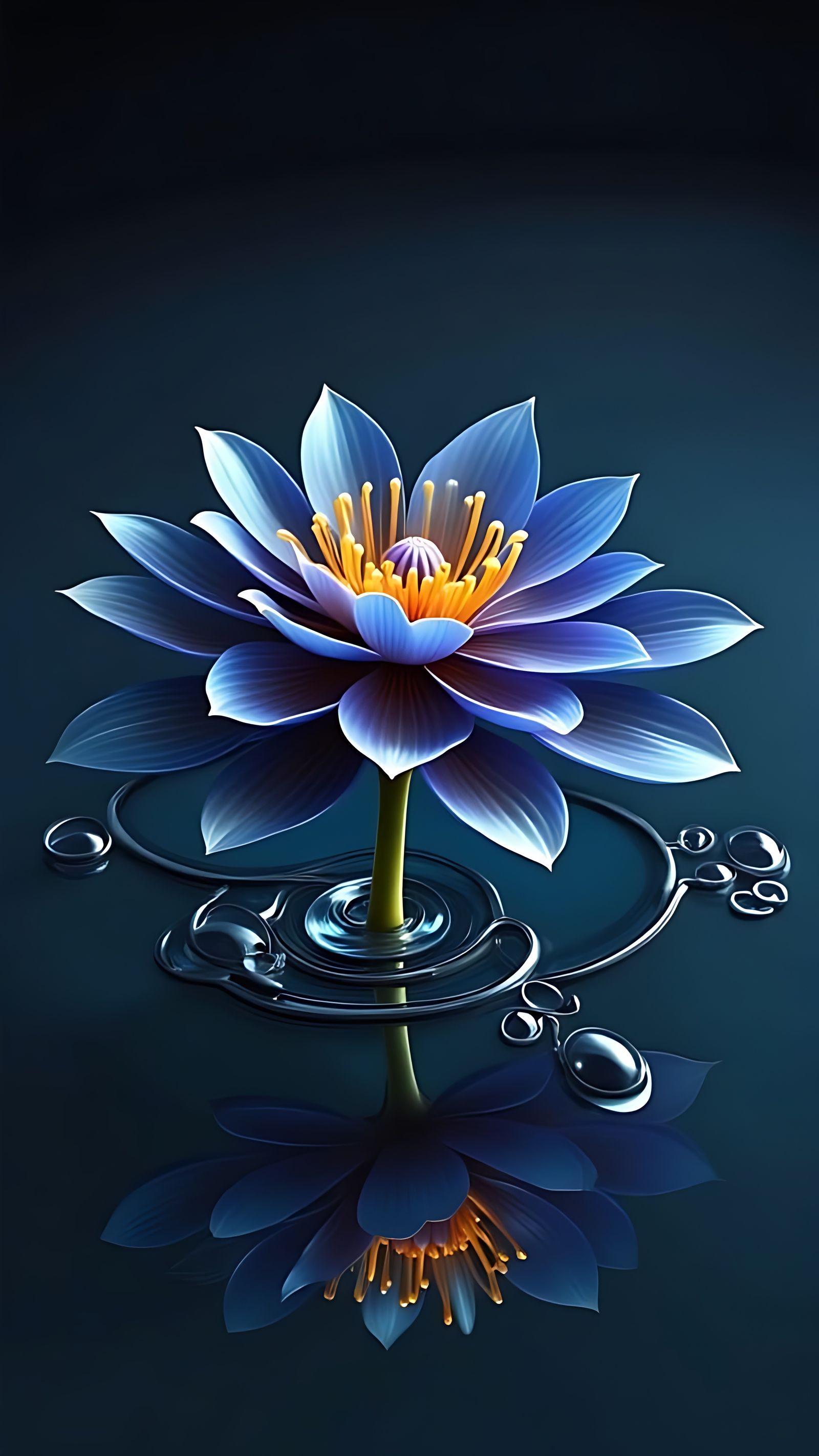 Hyperrealistic Neon Blue Lotus Flower in Dark Water