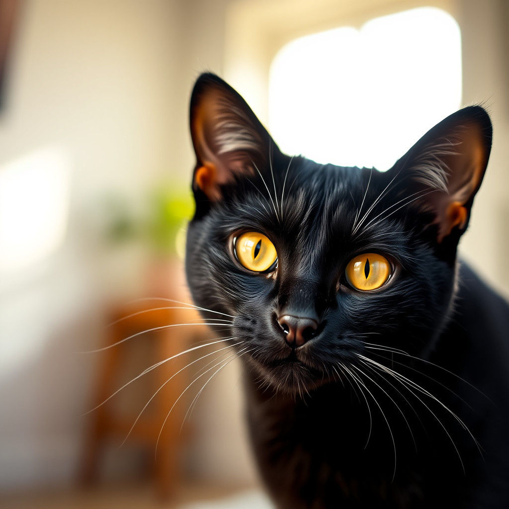 Striking Black Cat Portrait with Yellow Eyes