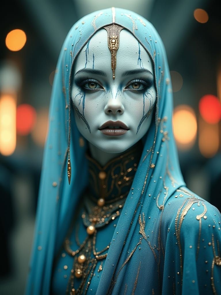 Pleiadean Alien Portrait in Futuristic Mystical Style