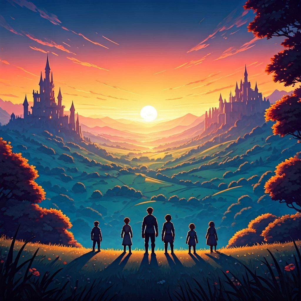 Impressionistic Video Game Cover with Rolling Hills