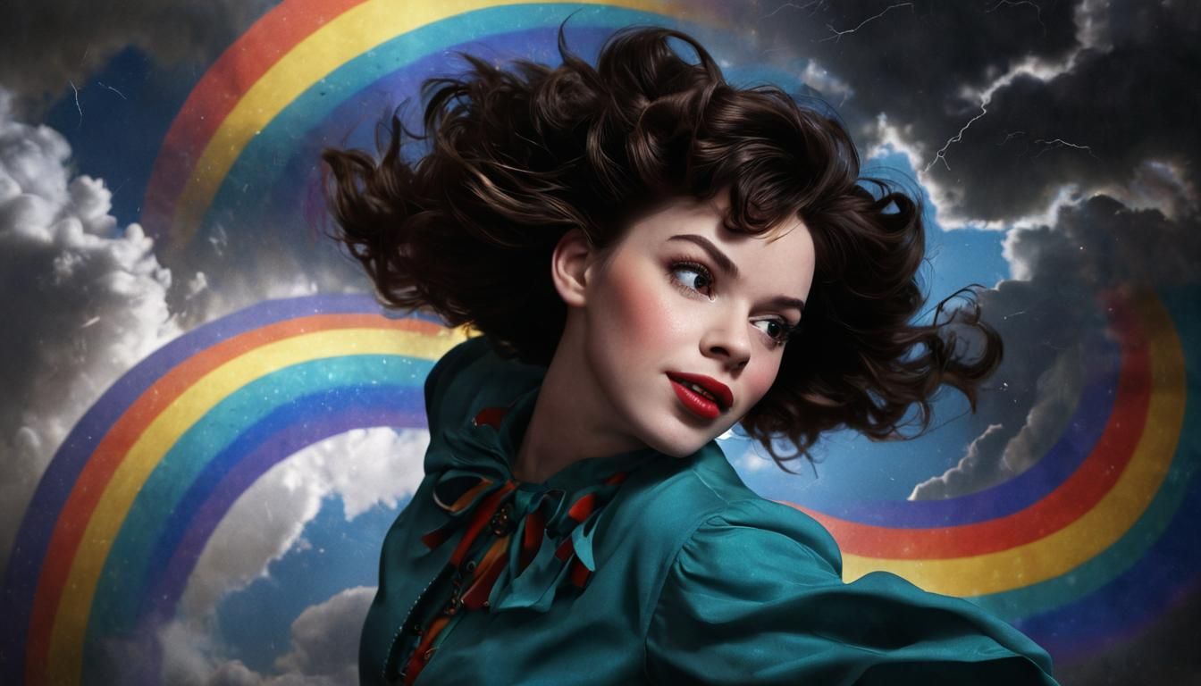 Judy Garland Floating Towards a Huge Rainbow