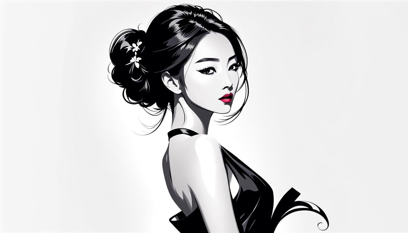 Elegant Brushstroke Silhouette of a Supermodel in Japanese S...