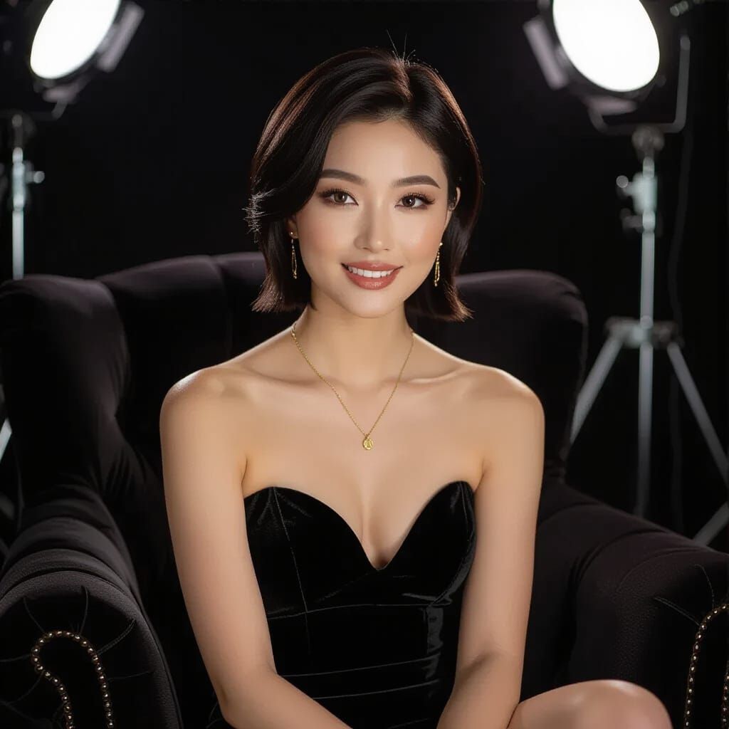 Elegant East Asian Woman in Studio Portrait