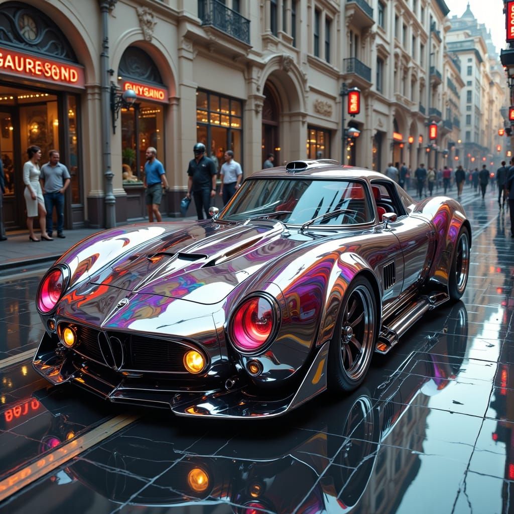 Retrofuturistic 50s Sports Car Concept in Metallic Chameleon