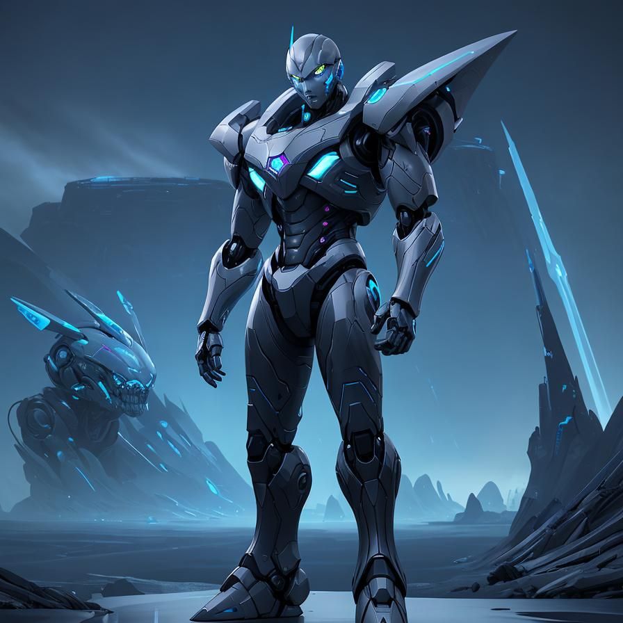 Sleek Humanoid Robot in Sci-Fi Landscape