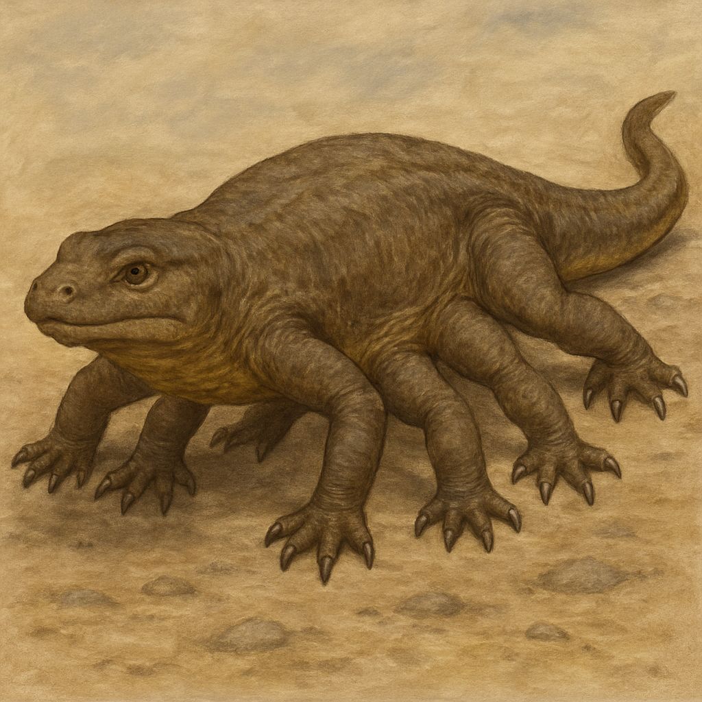 Eight-Legged Prehistoric Reptile in Dull Browns