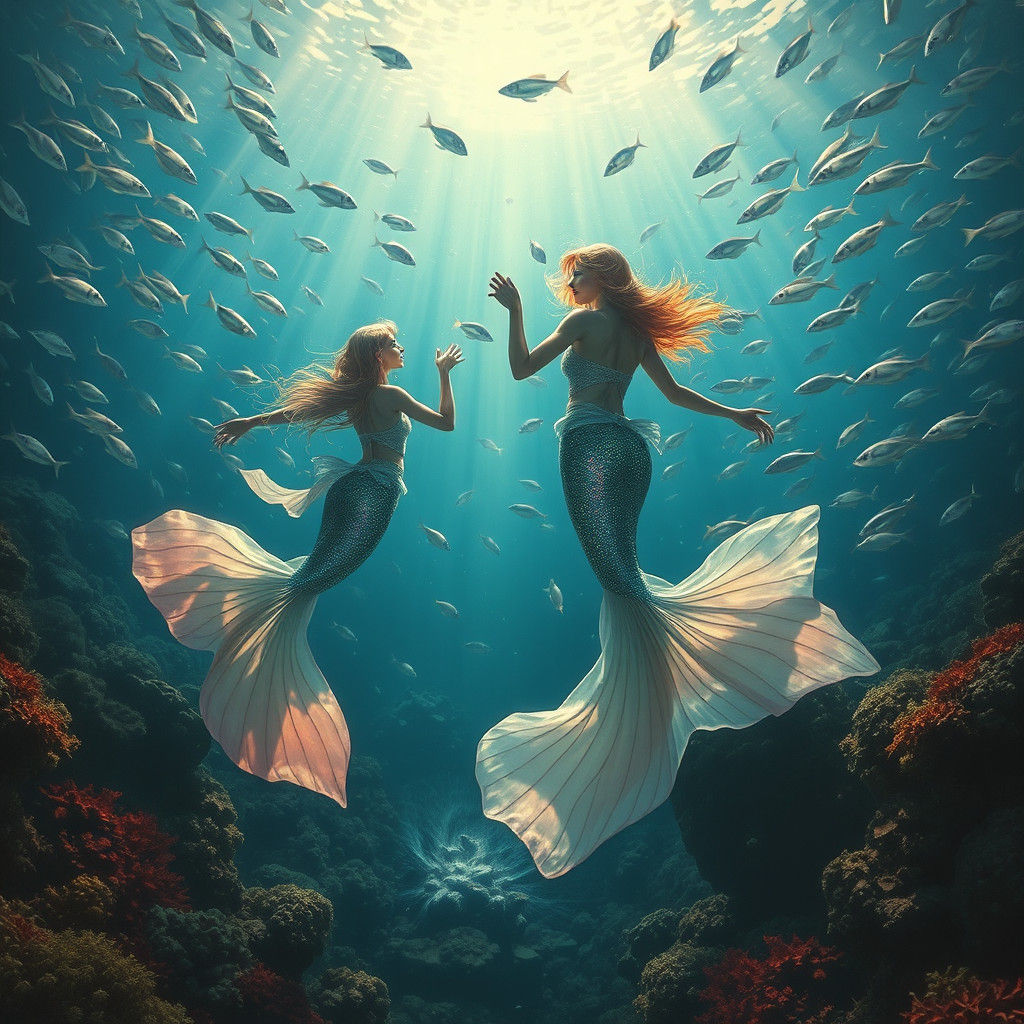 Mermaids Dancing in a Dreamy Aquatic Wonderland