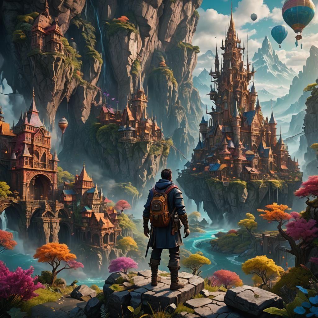 Colorful Traveler in Fantastical Matte Painting Style