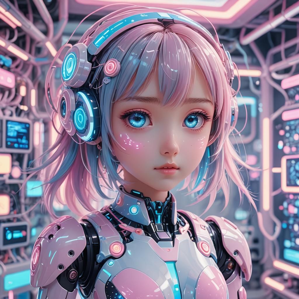 Kawaii Anime: Shy AI in a Pink Laboratory