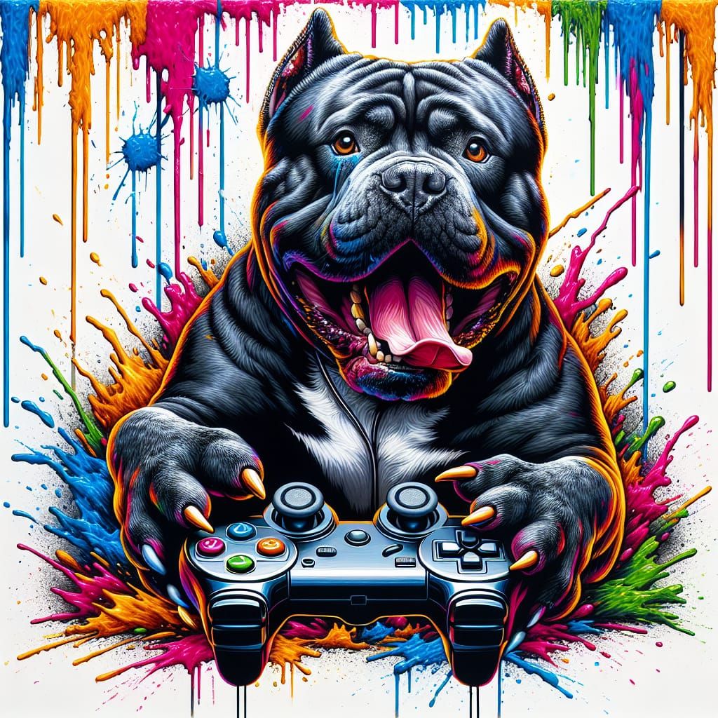 Dog Gamer in Vibrant Graffiti Street Art Style
