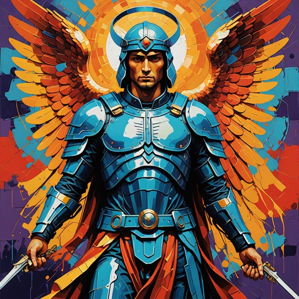 Archangel in Vibrant Abstract Art