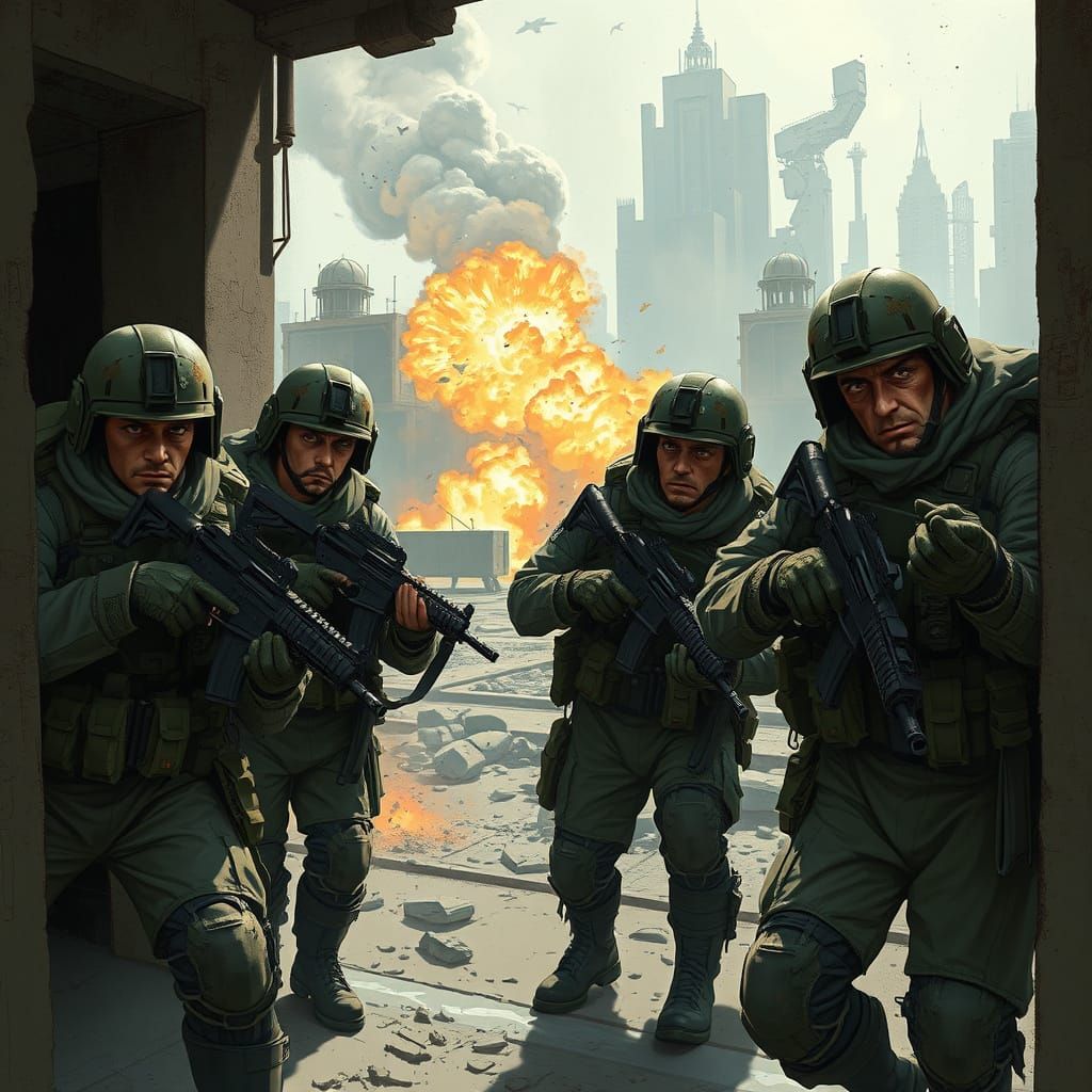 Battle-Hardened Soldiers Take Cover in War-Torn City