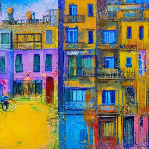 Madrid Street at Sunrise: Impressionist Acrylic Painting