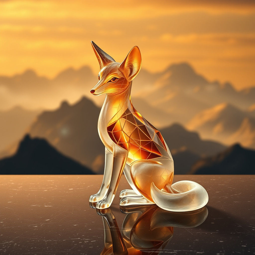Glass Fox in Misty Mountain Landscape