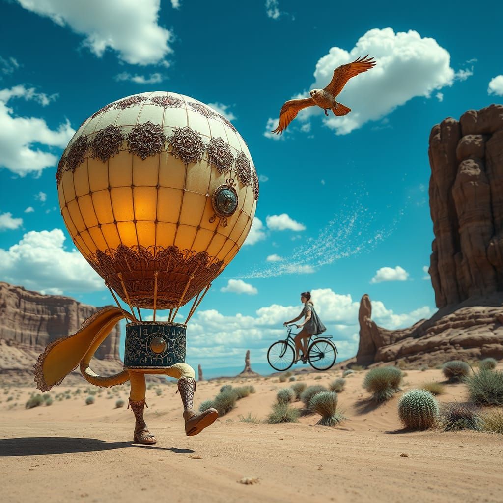 Steampunk Hot Air Balloon in Desert Landscape