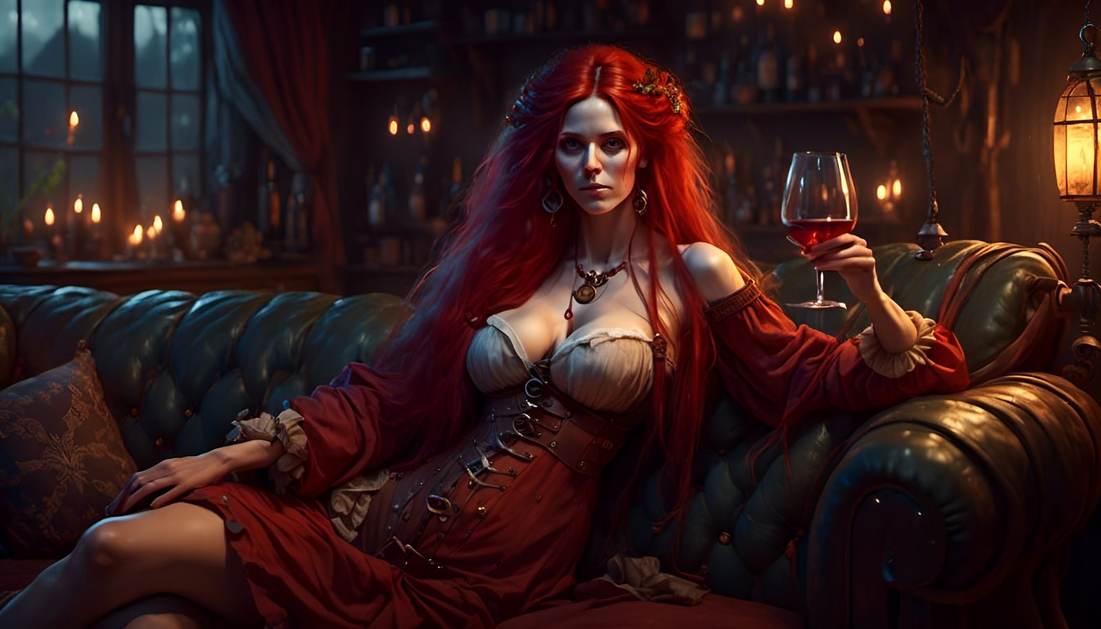 Woman Relaxing with Wine on Sofa