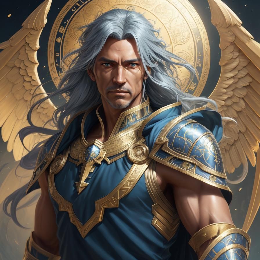 Ethereal CAPRICORNIO Zodiac Angel in Vibrant Blue Golden Arm...