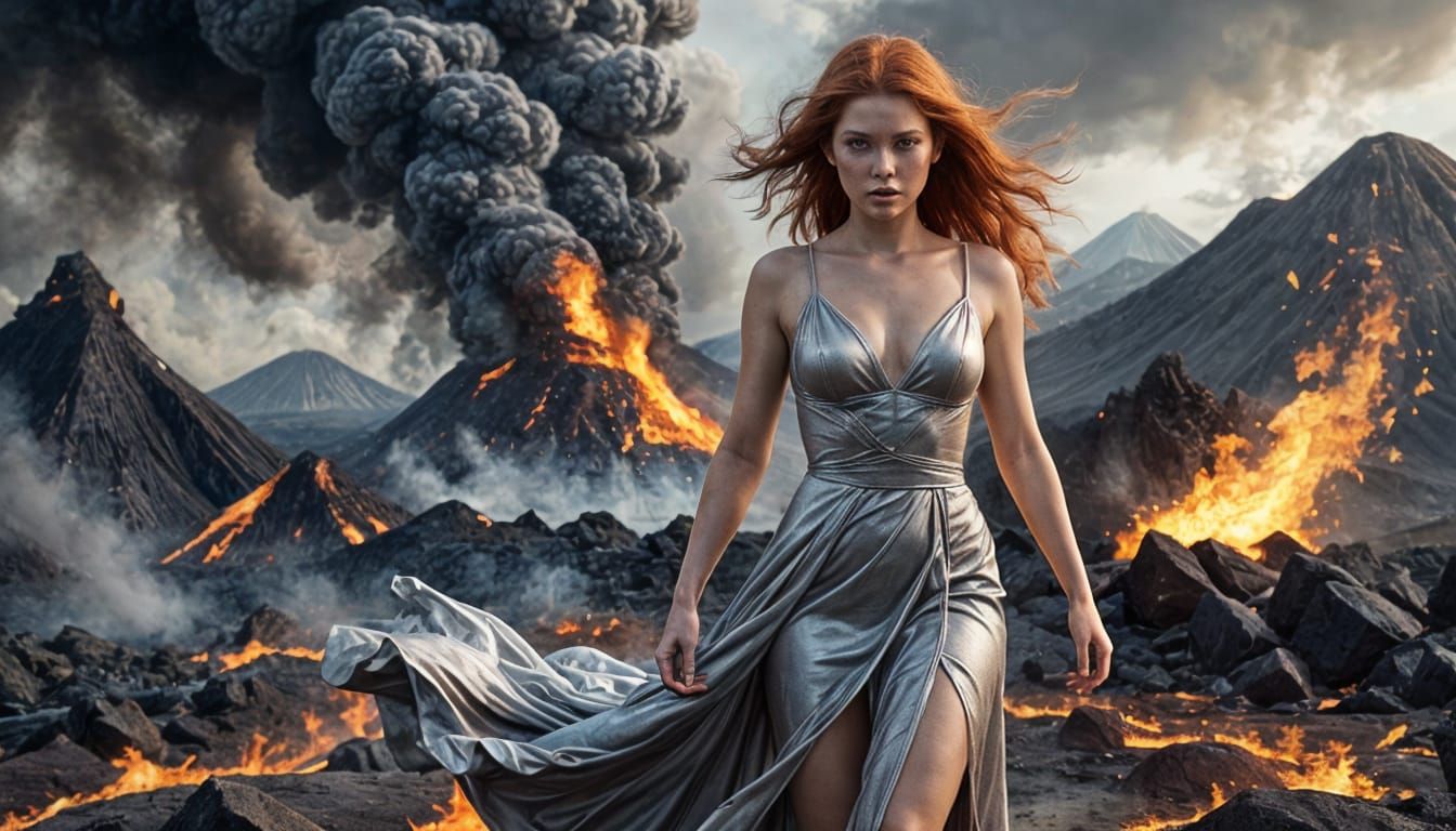 Fiery Demon Girl Walking Toward Us in 8k