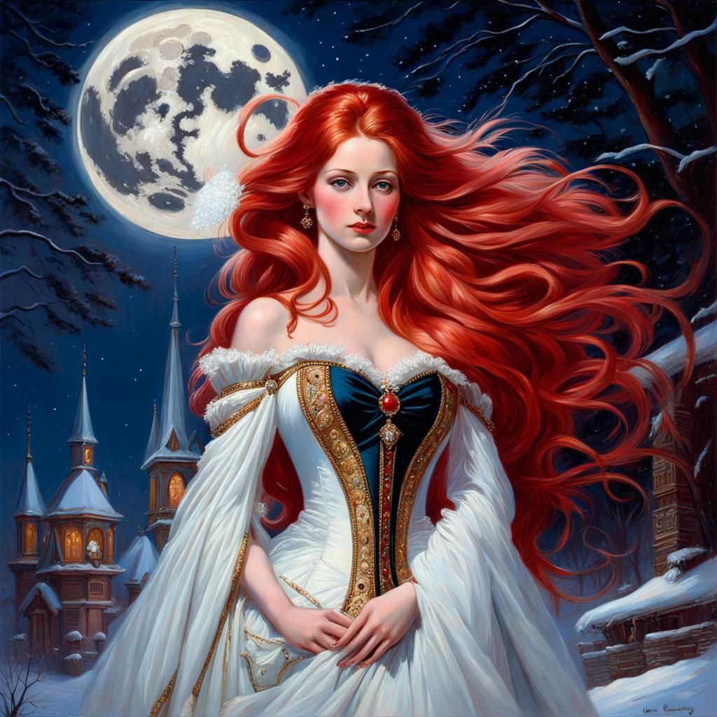 Victorian Princess with Red Hair, Oil Painting