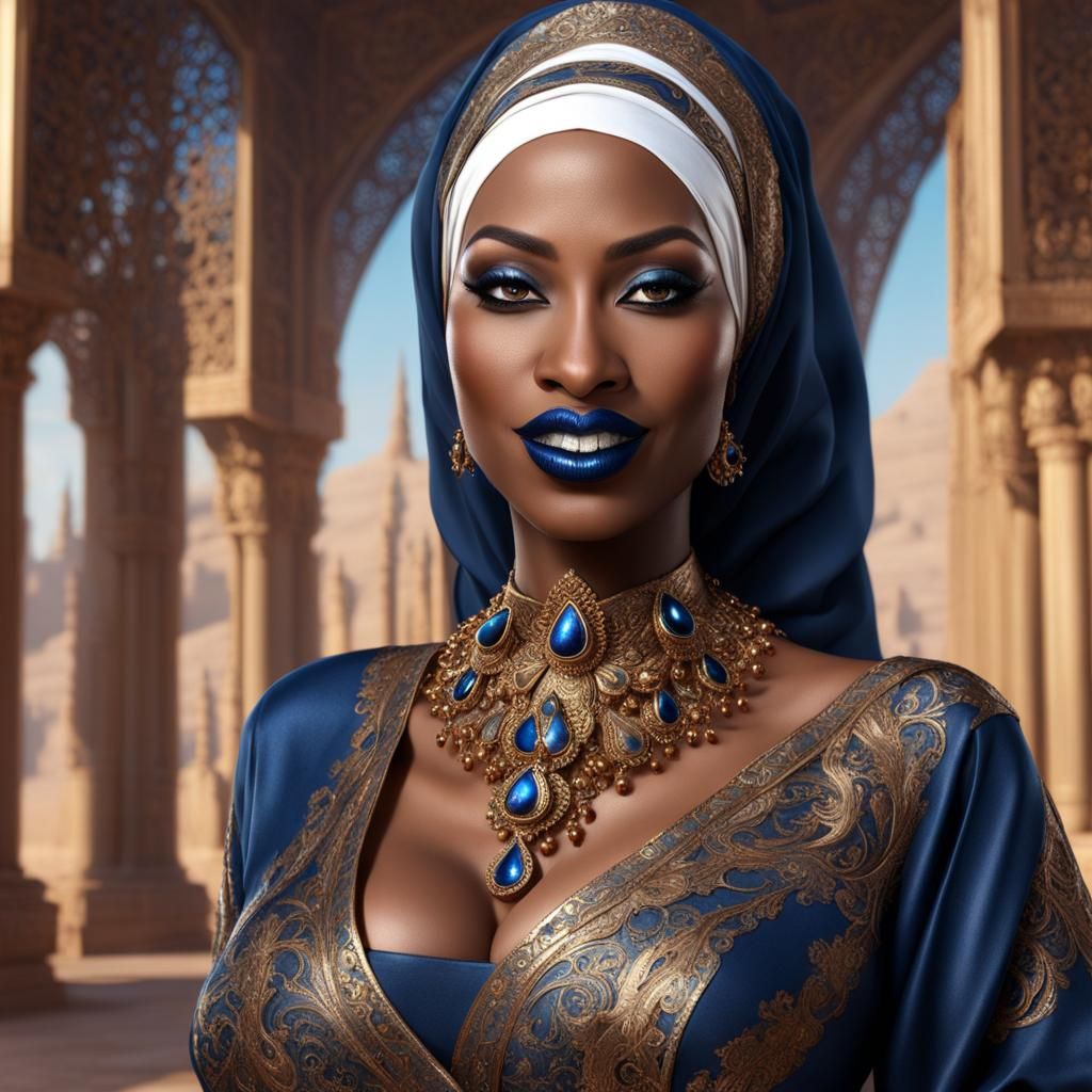 Ebony Goddess with Hijab: Detailed Fantasy Art