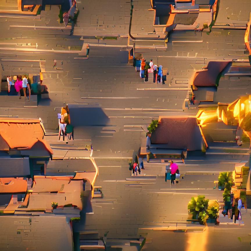 Golden Hour Street Scene with Lonely People
