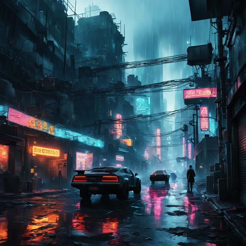 Gloomy Cityscape with Nuclear Explosion in Cyberpunk Style