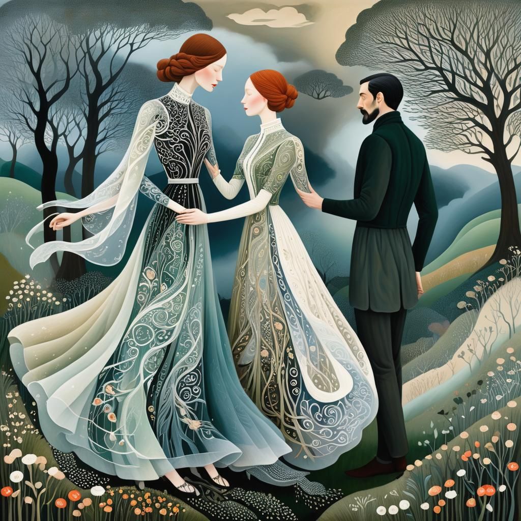 Dreamlike Figures in Ethereal Mixed-Media Concept Art