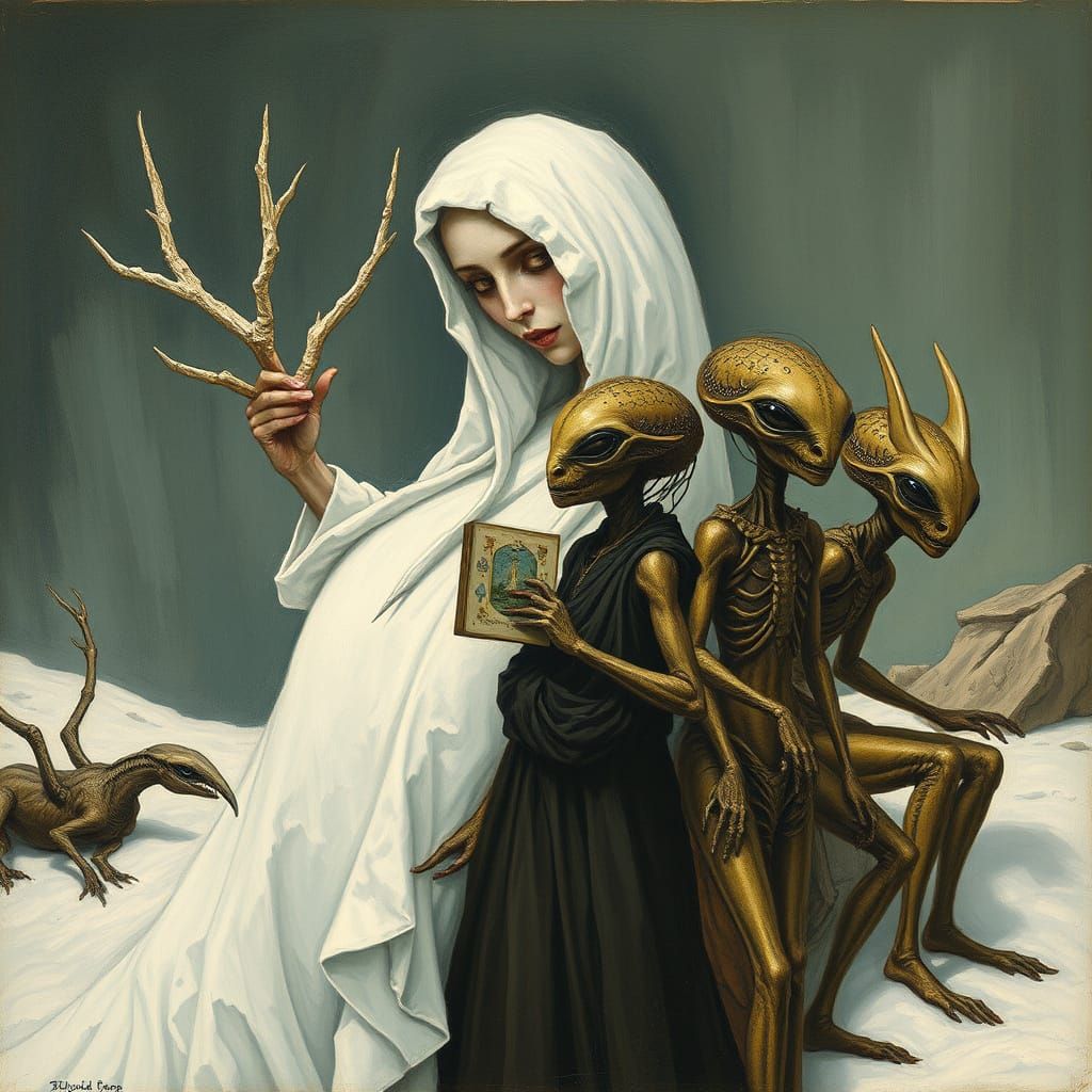 Snow White and Seven Aliens: Surreal Art