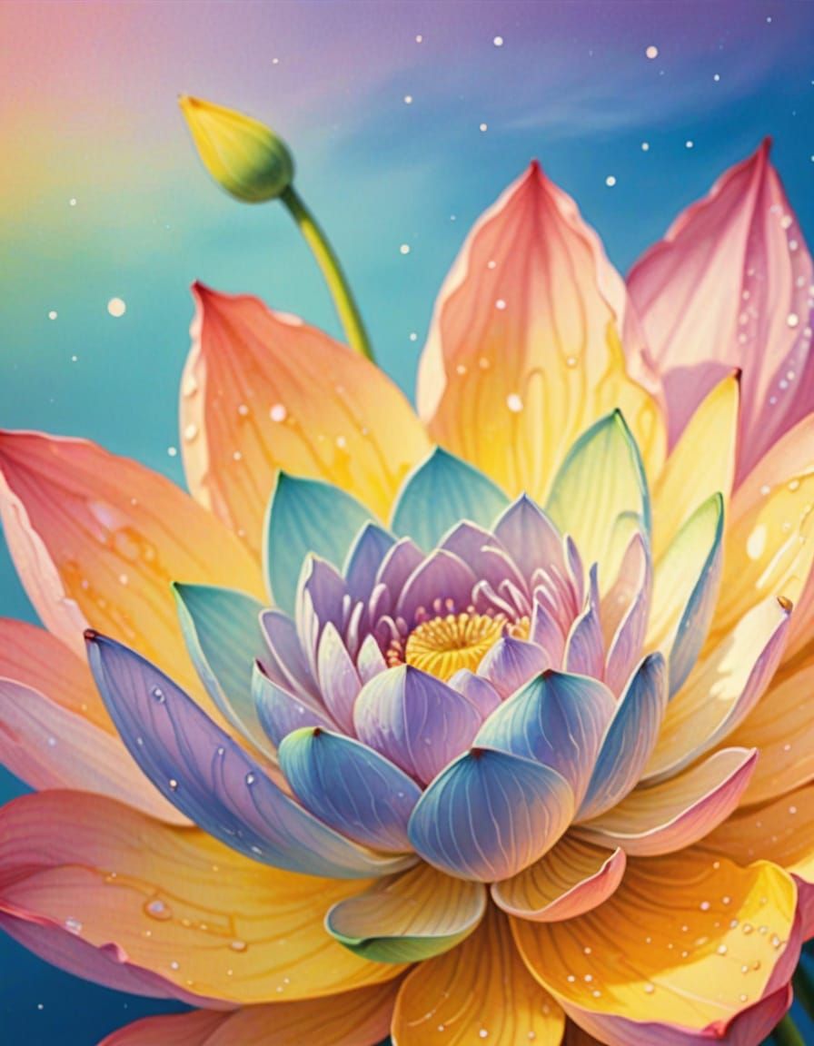 Magical Lotus Flower in Pastel Fantasy Painting
