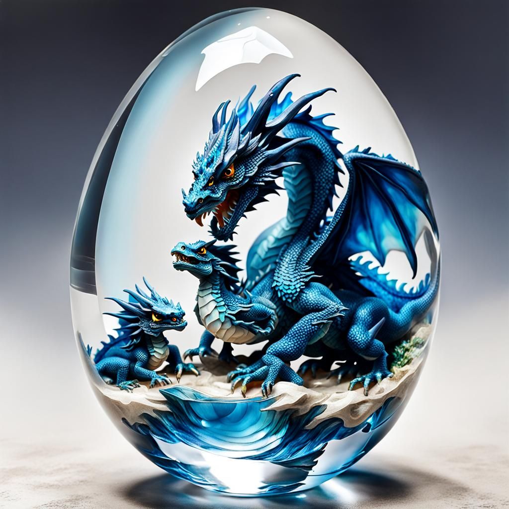 Blue Dragon Protects Baby in Resin Egg