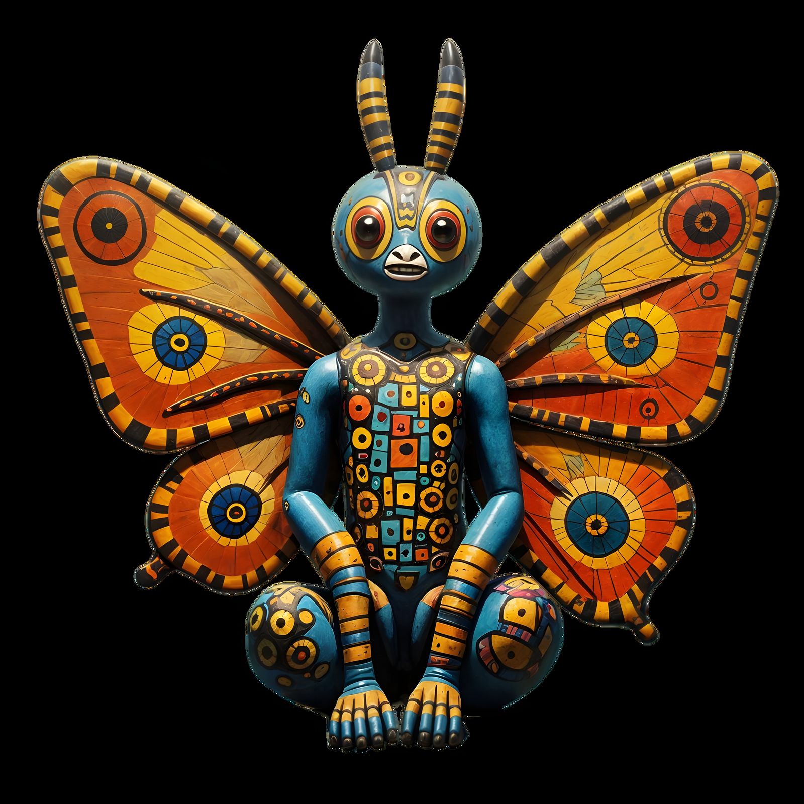 Surreal Trickster Kachina with Vibrant Butterfly Wings