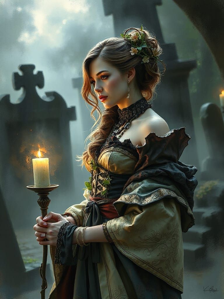 Mystical Nordic Healer in Gouache and Watercolor Style