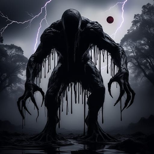 Terrifying Faceless Ink Man in Dark Forest