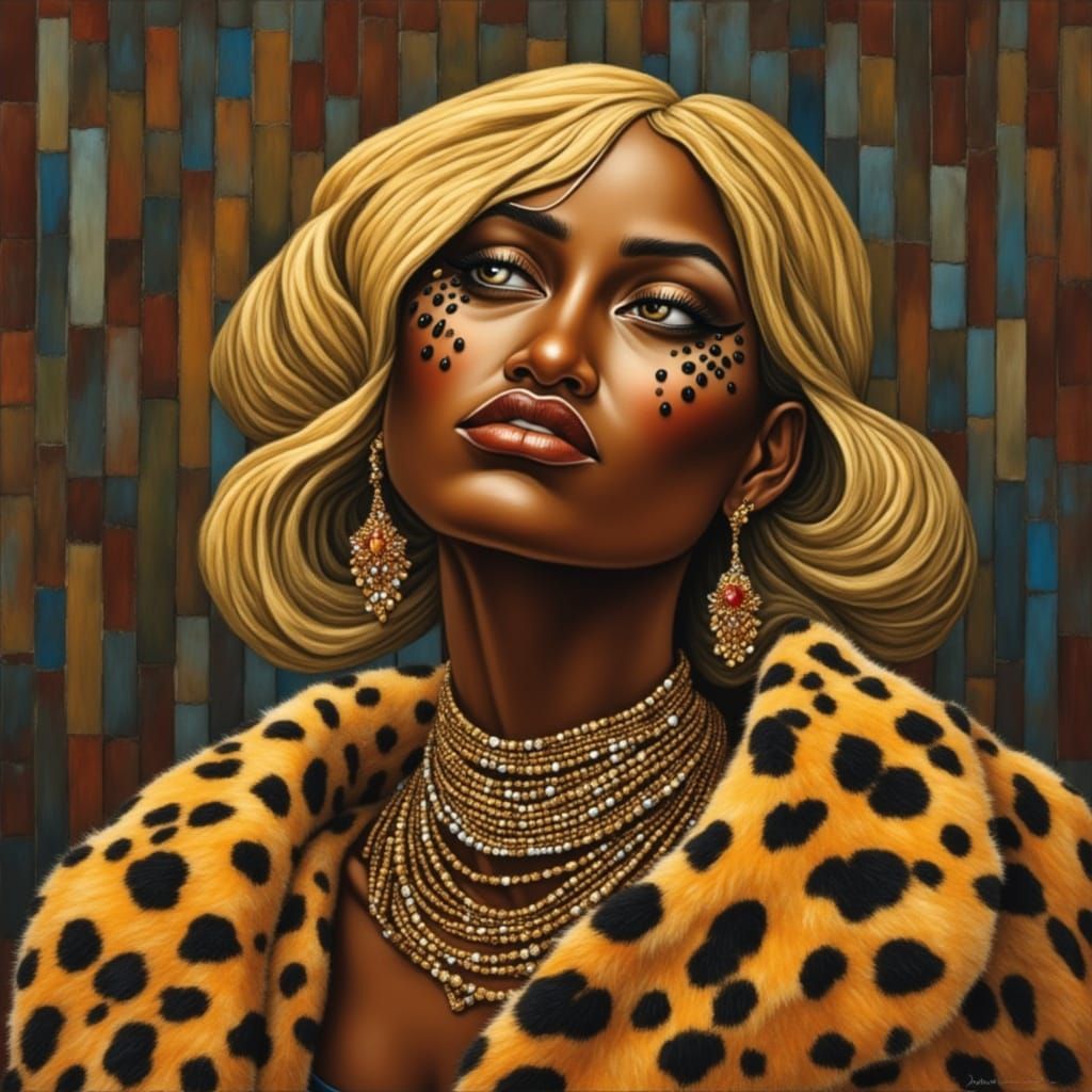 Expressionist Portrait with Leopard Makeup as Impasto Painti...