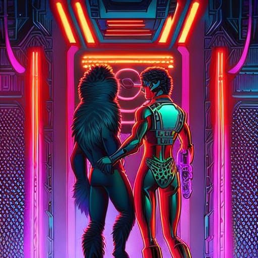 Cyberpunk Cheetah and Lion in Neon Cityscape