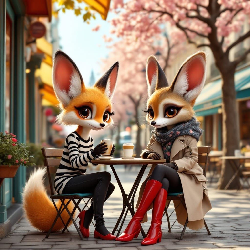 Parisian Friends Sipping Coffee at a Charming Café