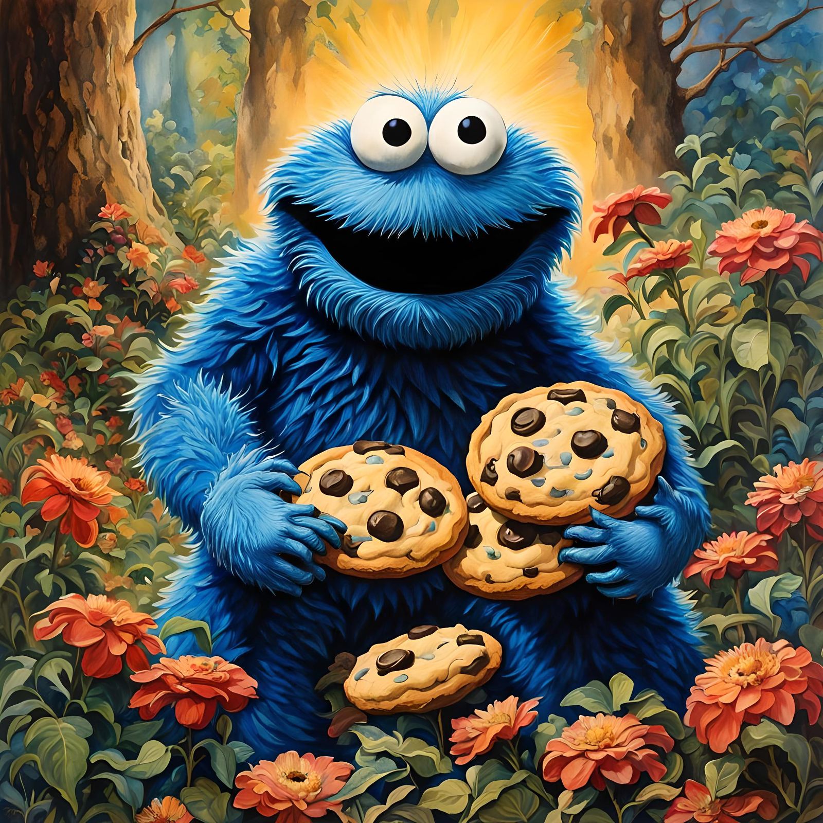 Hyperrealistic Cookie Monster with Googly Eyes Art