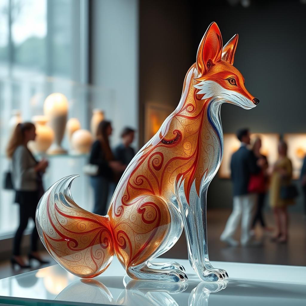 Glass Fox Sculpture in Art Gallery