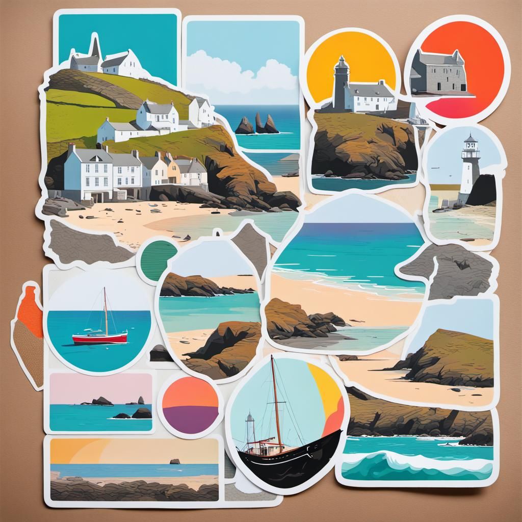 Colourful Abstract Collage of Cornwall Landmarks