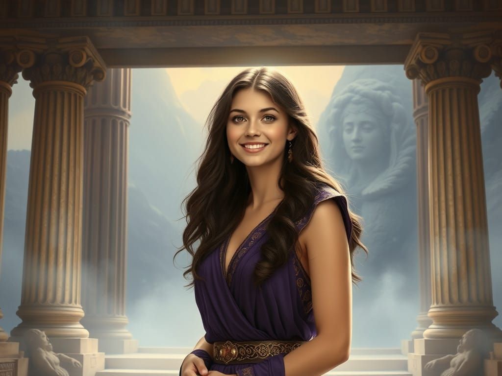 Ethereal Goddess in Ancient Greek Attire Prays to Athena