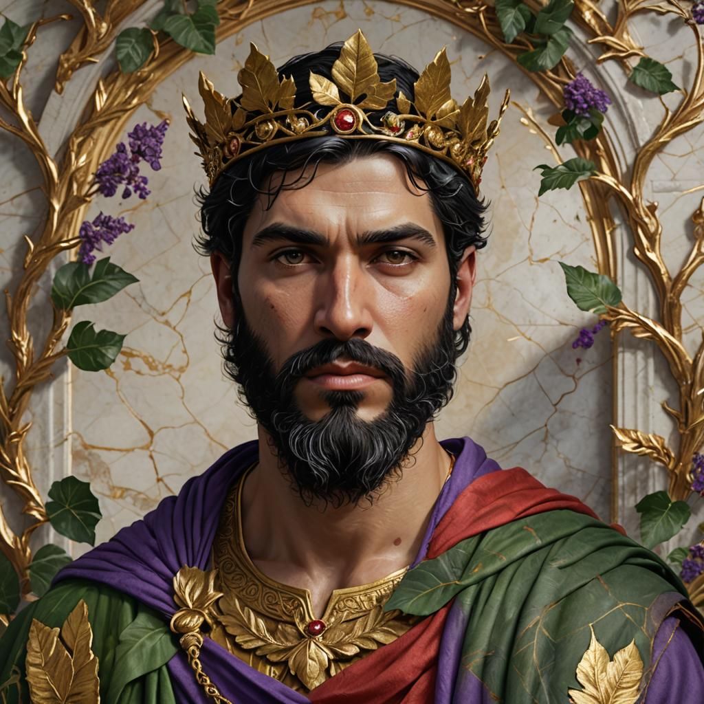 Dionysus Portrait with Vine Leaves, Digital Art