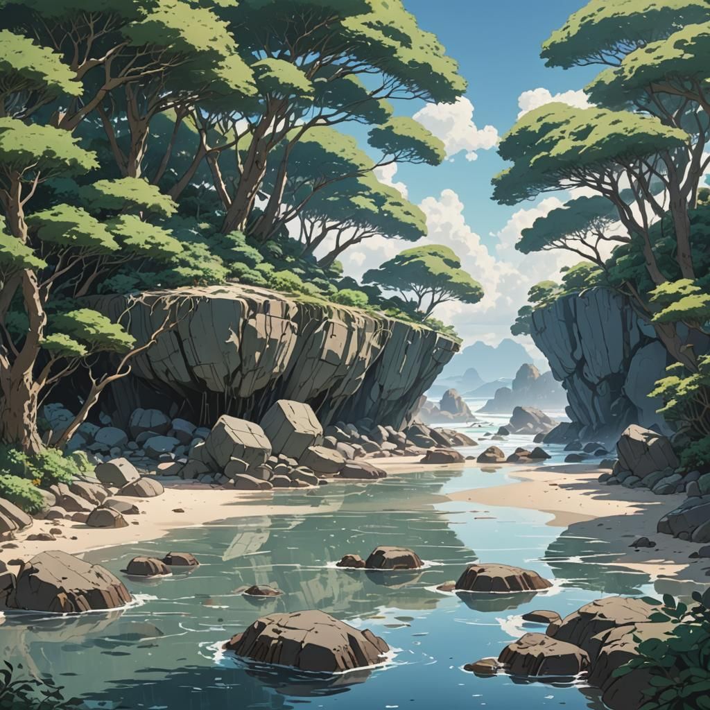 Eucalypti Trees at Beach in Anime Style