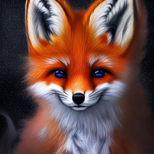 Detailed Dark Fox Cub in Splash Art Style